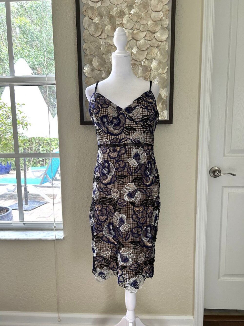 Gianni Bini Floral Lace Fishnet Midi Dress